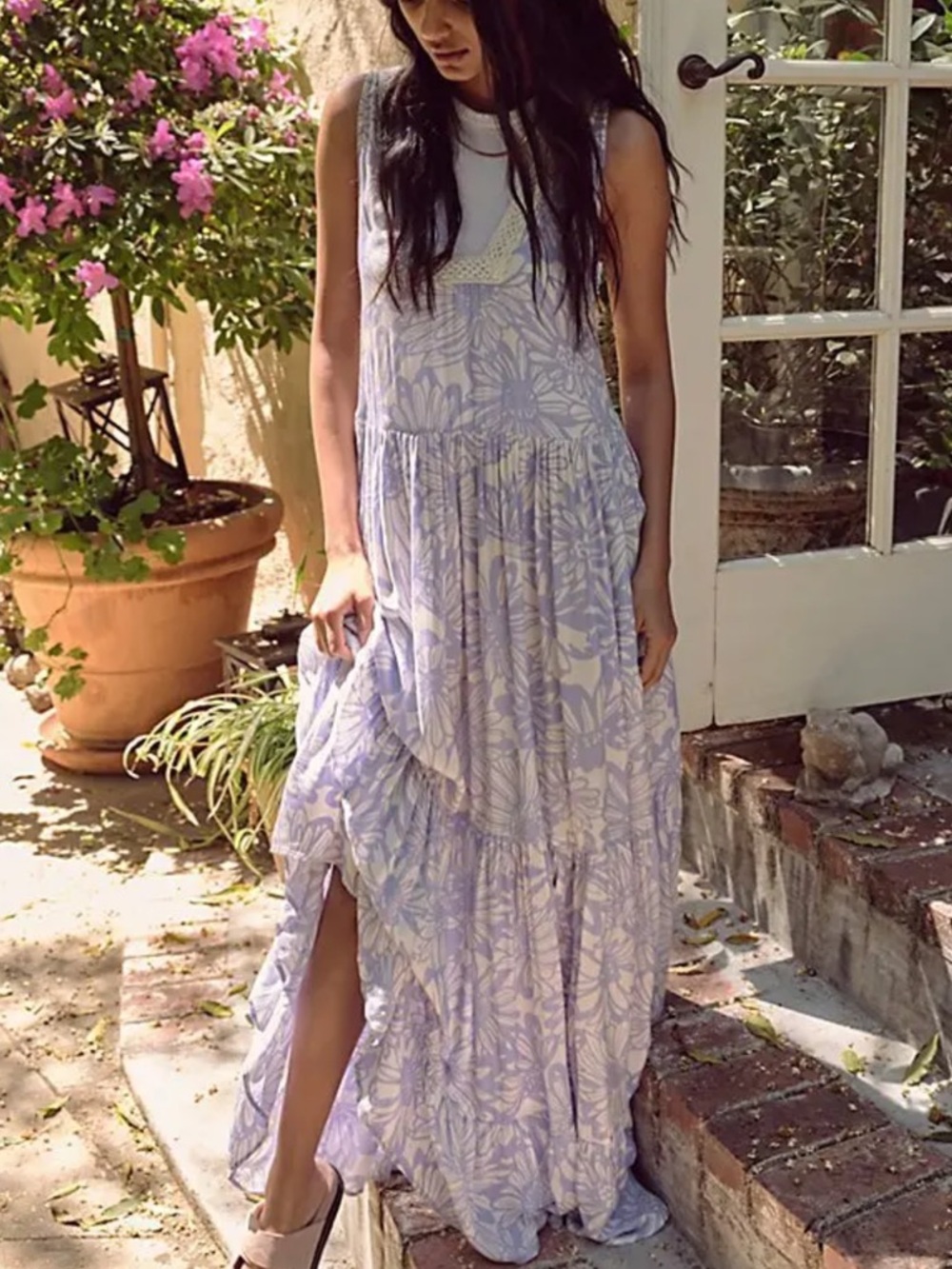 Free People Intimately Tiers For You  Crochet Floral Maxi Dress in Cornflower